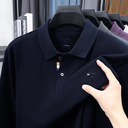 Men's Luxury Brand 100 Cotton Embroidered Polo Shirt Spring Autumn Business Leisure Lapel Long Sleeve T-shirt Handsome Menswear