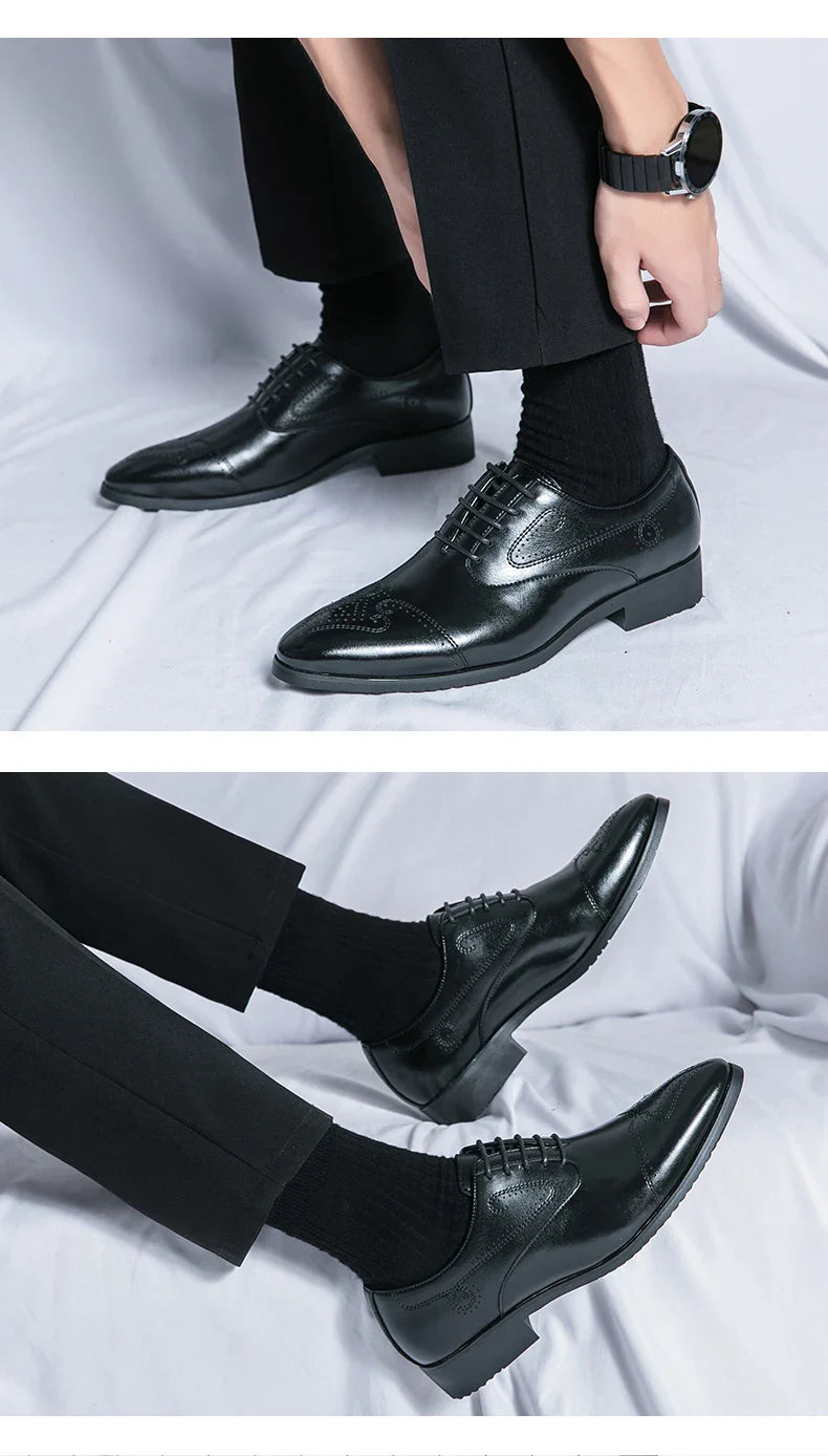 Trend Brogues Casual Business Shoes Men Wedding Pointed Toe Office Formal Social Leather Shoes For Men Trend Men's Dress Shoes