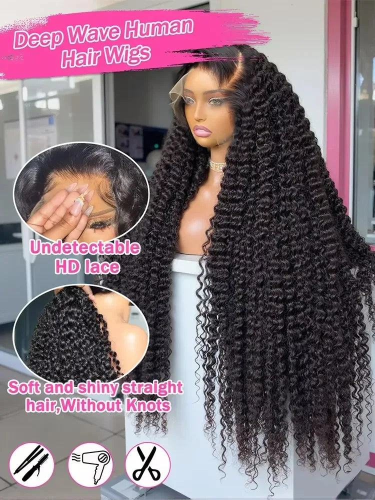 30 34 Inches Deep Wave 13x6 HD Lace Front Human Hair Wigs Pre Plucked 5x5 Glueless Curly Lace Frontal Wigs Human Hair 250Density