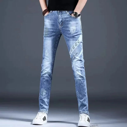 Spring and Autumn New Classic Fashion Elastic Fit Ankle Pants for Men - Casual Slim Fit Retro Sport High-Quality Denim Jeans