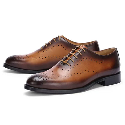 Luxury Genuine Leather Men's Dress Shoes Red/Black Wingtip Oxford Formal Lace-up Brogue Business Man Shoes for Social Wedding