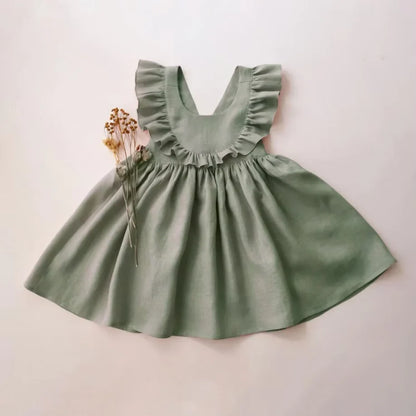 Cute Toddler Girl Dress For Party Pink Summer Baby Girl Dress Linen Cotton Girl Clothes