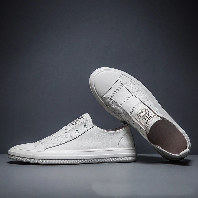Genuine Leather Black White Shoes Men Casual Shoes Soft Flat Brand Cow Leather Cool Street Young Male Footwear D237