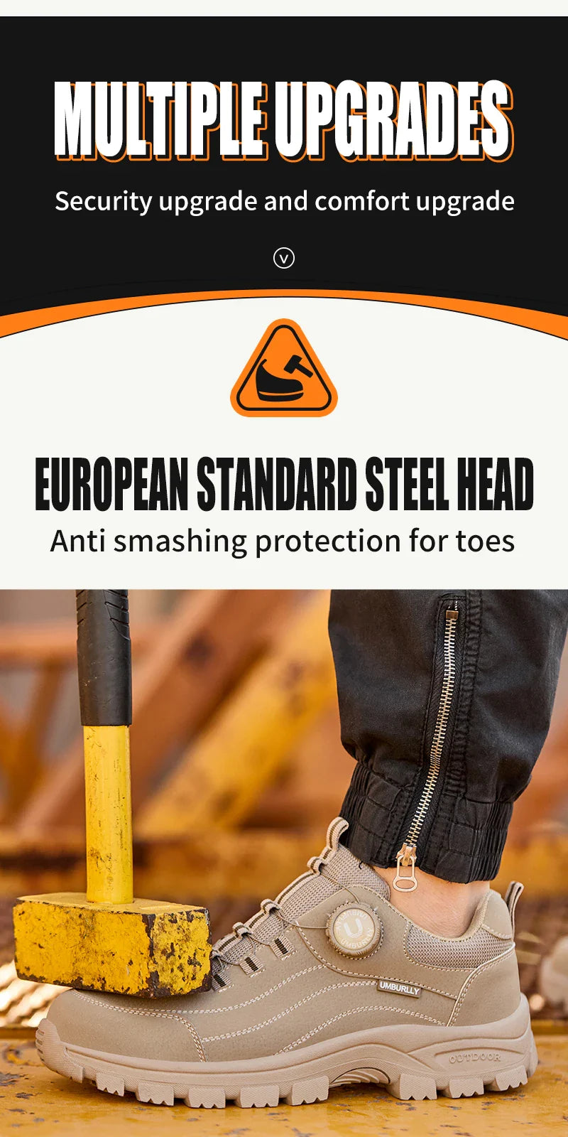 Men's Safety Shoes with Button Design Steel Toe Anti- Crush Resistant And Slip-Resistant Outsole for Outdoor Workshop Workwear