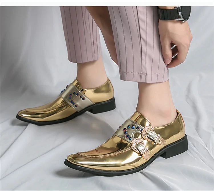 Pink Mens Patent Leather Shoes Designer High Quality Pointed Chelsea Formal Shoes Man Dress Wedding Party Shoes Men