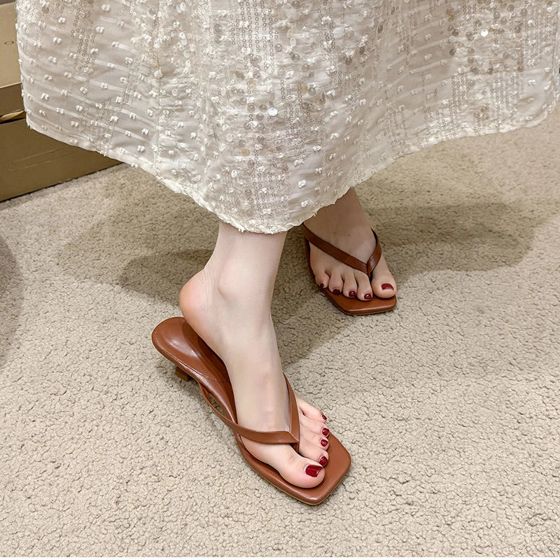 Summer Women Clip Toe Slippers Comfort Low Heel Slides Shoes Ladies Casual Dress Street Style Sandalis