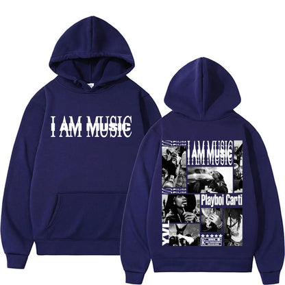Rapper Playboi Carti I AM MUSIC Album Logo Hooded Men Fashion Gothic Hip Hop Street Sweatshirt Male Casual Fleece Comfort Hoodie