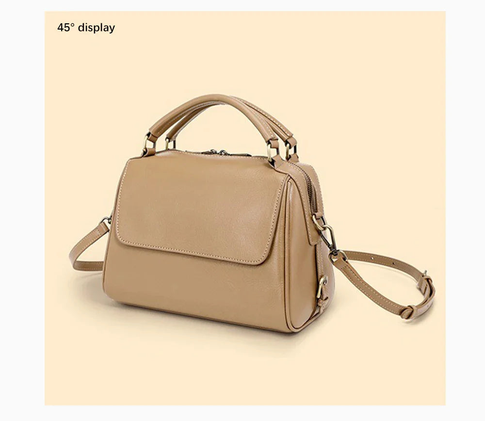 Genuine Leather Women's Handbag Cowhide Shoulder Bag Large Capacity Boston Crossbody Satchel For Fashion Bolsa Two Straps