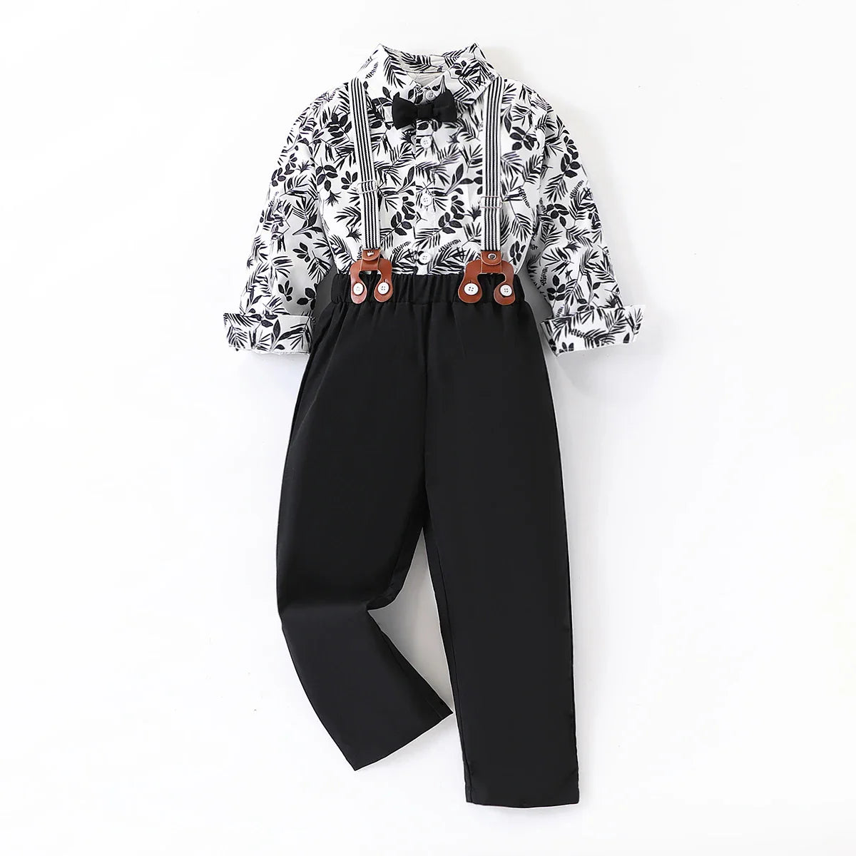 Boys' Formal Suit Printed Shirt with Gentleman's Vest and Pants Suit Suitable for 4-7 Years Old