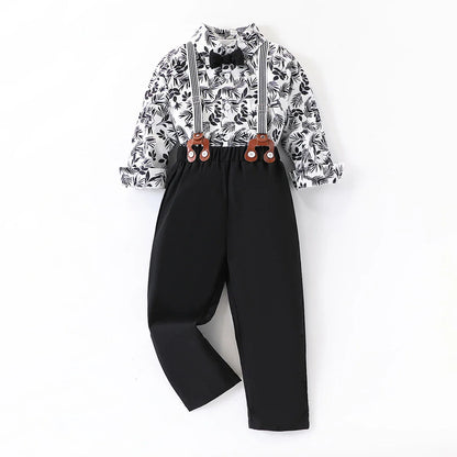 Boys' Formal Suit Printed Shirt with Gentleman's Vest and Pants Suit Suitable for 4-7 Years Old