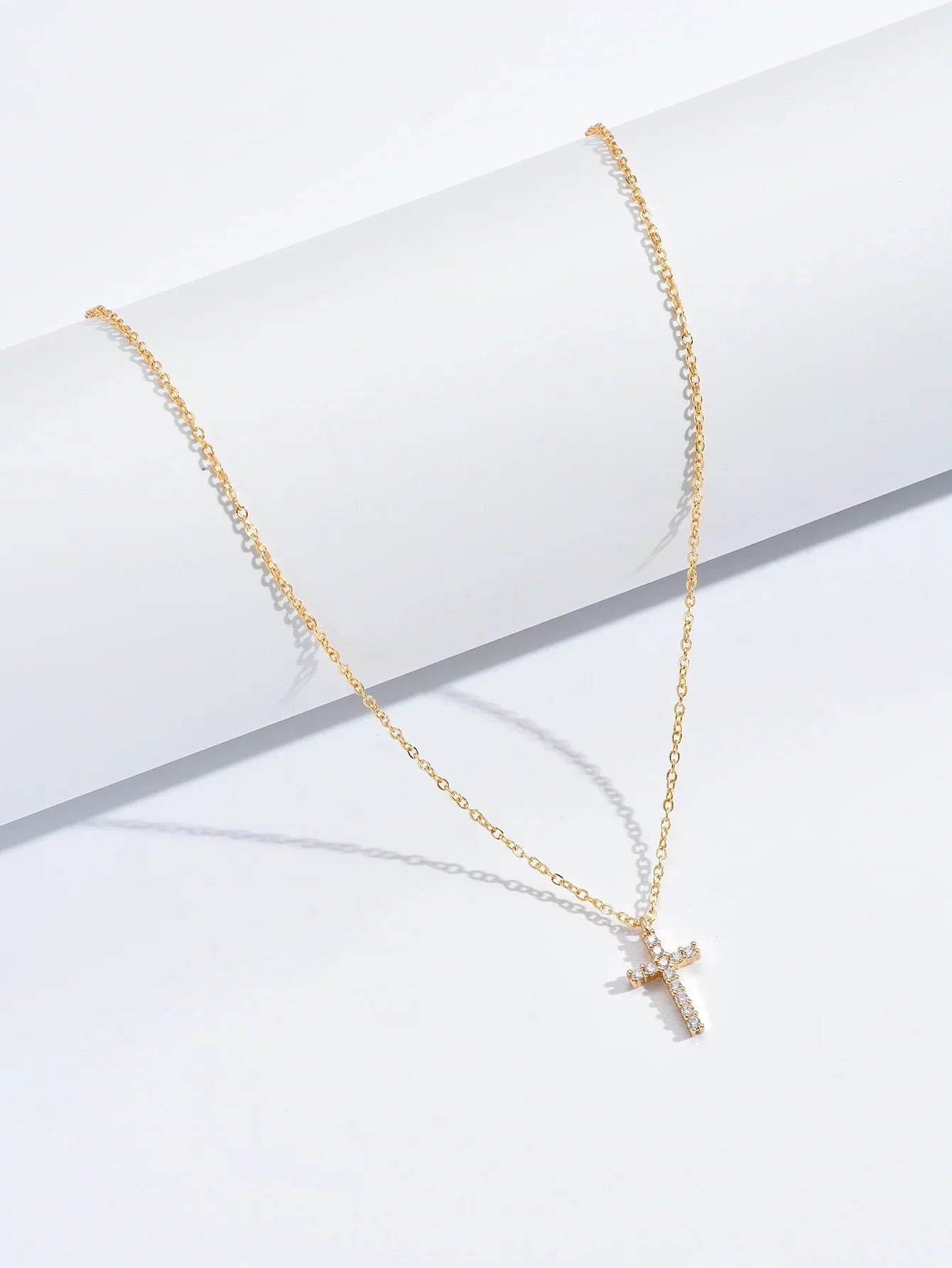 Fashion New Zircon Inlaid Cross Necklace Pendant Jewelry for Women Gold Color Long Clavicle Chain Necklaces