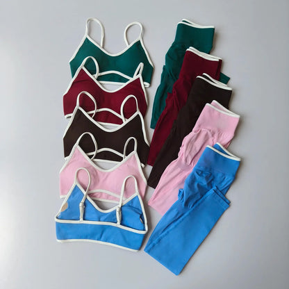 Women 2pcs Sport Sets Gym Push Up Yoga Pants Hollow Back Fitness Bras Workout High Waist Leggings Seamless Tights  Gym Set Suit
