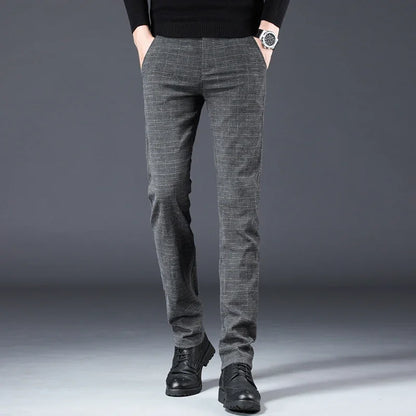 Spring Autumn New Men's Plaid Pants Black Blue Business Casual Formal Fashion Korean Classic Male Clothes Straight Trousers