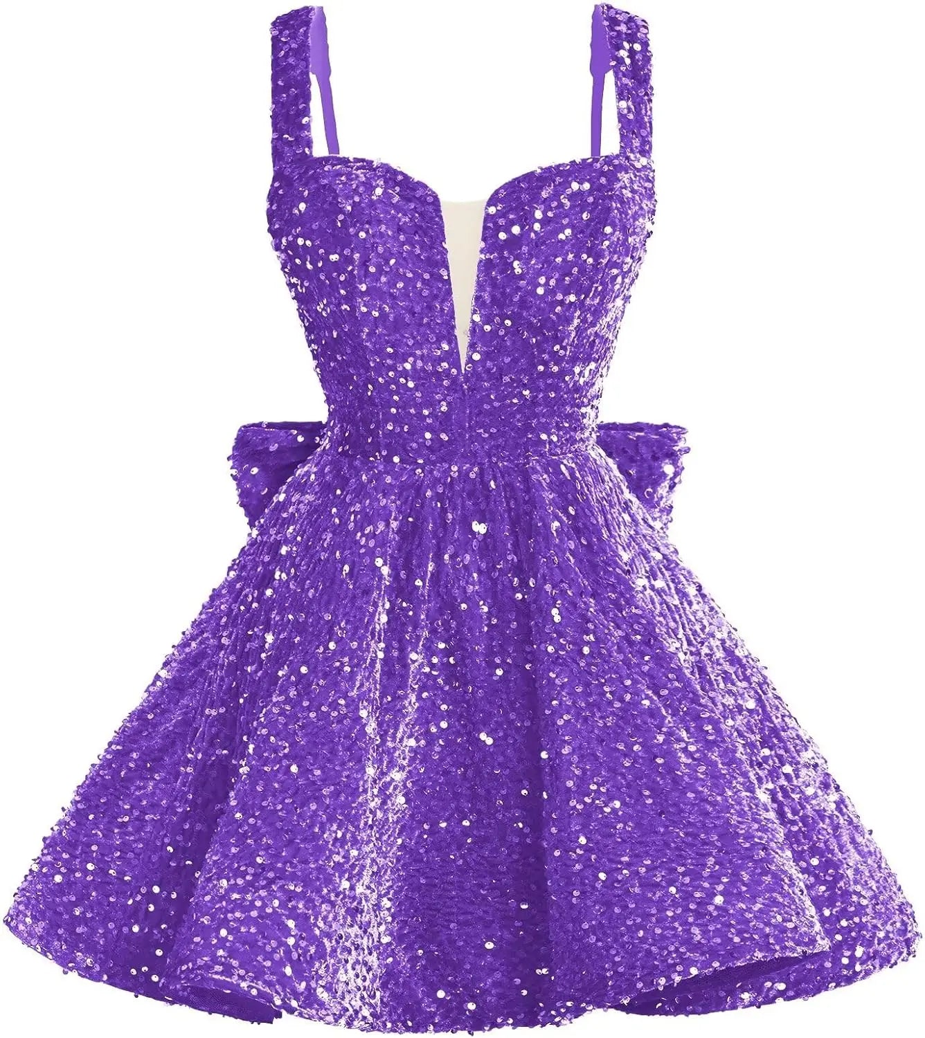 Sparkly Sequin Homecoming Dresses 2026 Short Spaghetti Straps V Neck Cocktail Party Gowns with Bow  Mini Dress Graduation Dress