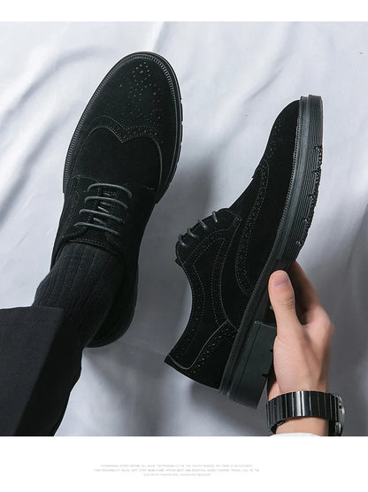 Leather Brock carved business dress shoes for men round head lace-up casual shoes