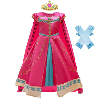 Princess Costume for Girls Arabian Dress for Kids Aladdin Cosplay Christmas Halloween Party with Gloves Crown Wand Accessories