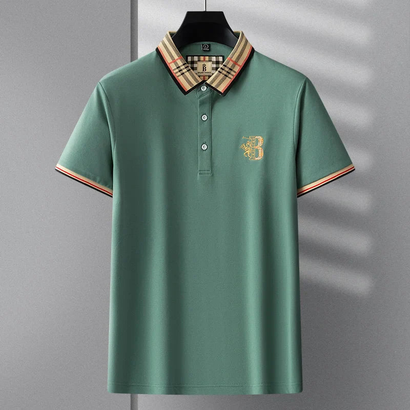 Summer novel men's high-end lace collar B-shaped short sleeved polo shirt, comfortable and casual business T-shirt