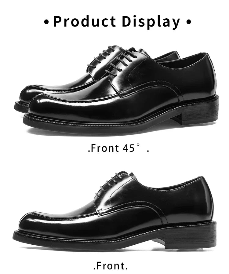 Genuine Leather Classic Black Lace Up Pointed Toe Wedding Formal Elegant Derby Shoes For Men With Free Shipping