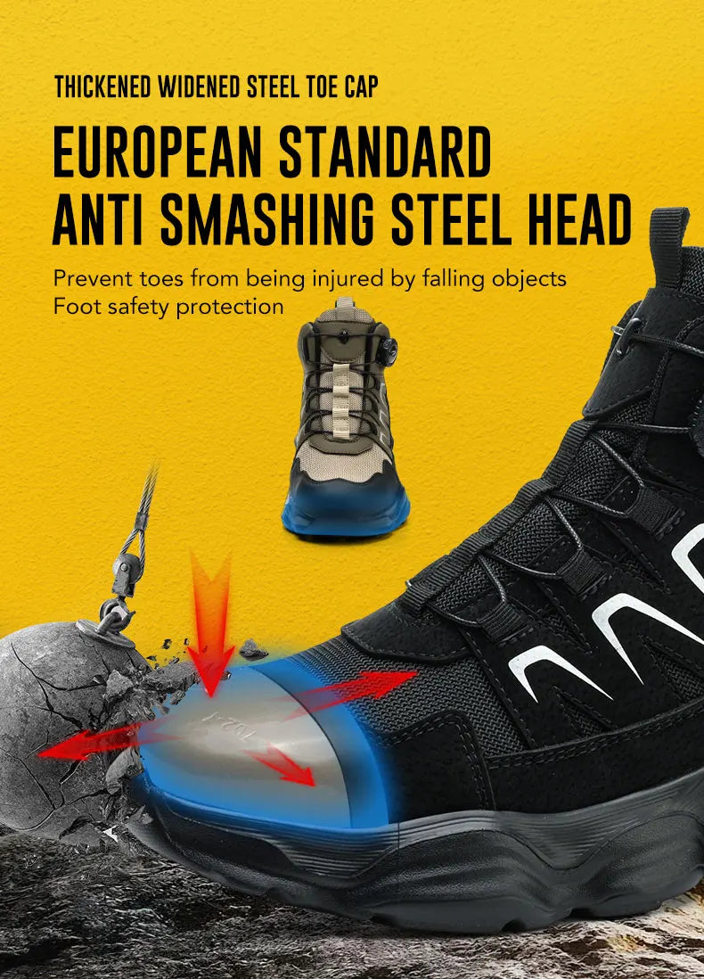 Rotating Button Safety Shoes Man Boots Anti Smash Anti Piercing Steel Toe Safety Work Shoes Lightweight Breathable Work Boots