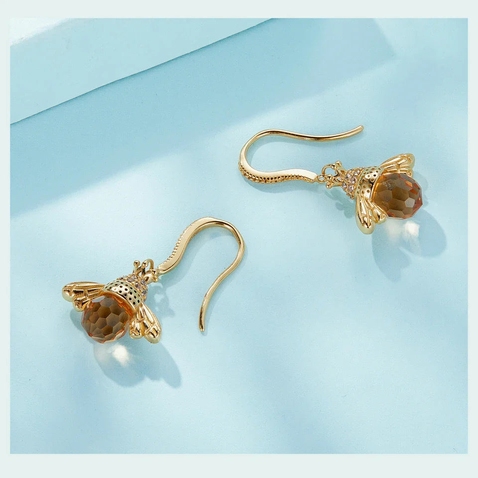 Hot Sale 925 Sterling Silver Yellow Bee Drop Earrings for Women Lovely Insect Earrings Fine Jewelry Gift SCE149