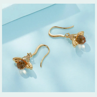Hot Sale 925 Sterling Silver Yellow Bee Drop Earrings for Women Lovely Insect Earrings Fine Jewelry Gift SCE149