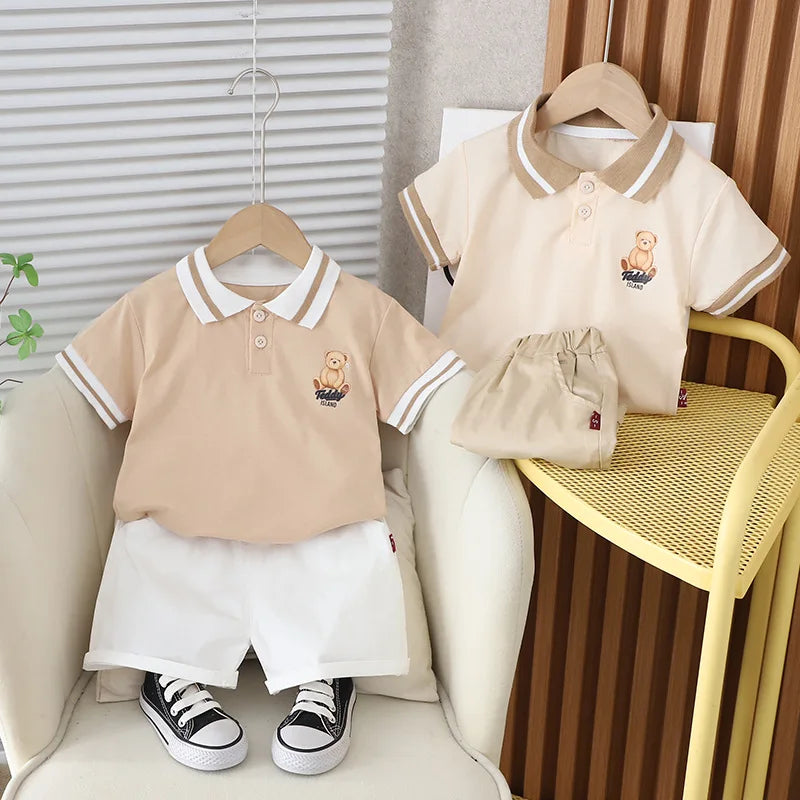 New Children Fashion Boy Sports Suit Summer Kids Casual Clothes T-Shirts Polo Shorts 2Pc/Sets Toddler Casual Outfits 1-5years