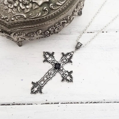 Gothic Big Zircon Cross Necklace Unisex Y2K Irregular Goth Large Cross Pendant Necklaces  for Men Women Couple Necklace Jewelry