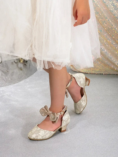Girl Princess Dress Sandals Summer New Versatile Kids Fashion High Heels Shoes Sweet Bowknot Versatile Children Causal Sandals