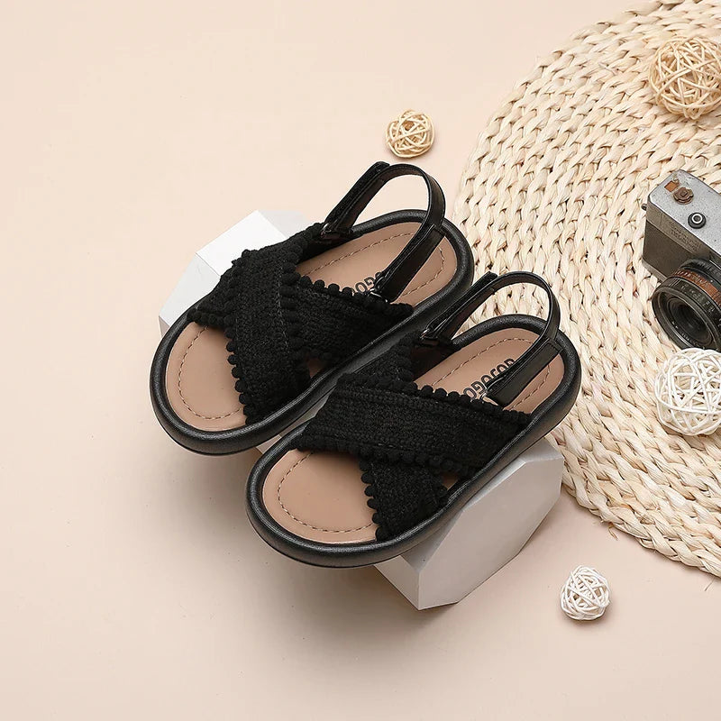 Girls Summer Beach Shoes Ethnic Style Kids Casual Sandals Soft Sole Fashion Children Retro Princess Shoes 2026 Summer New 21-37