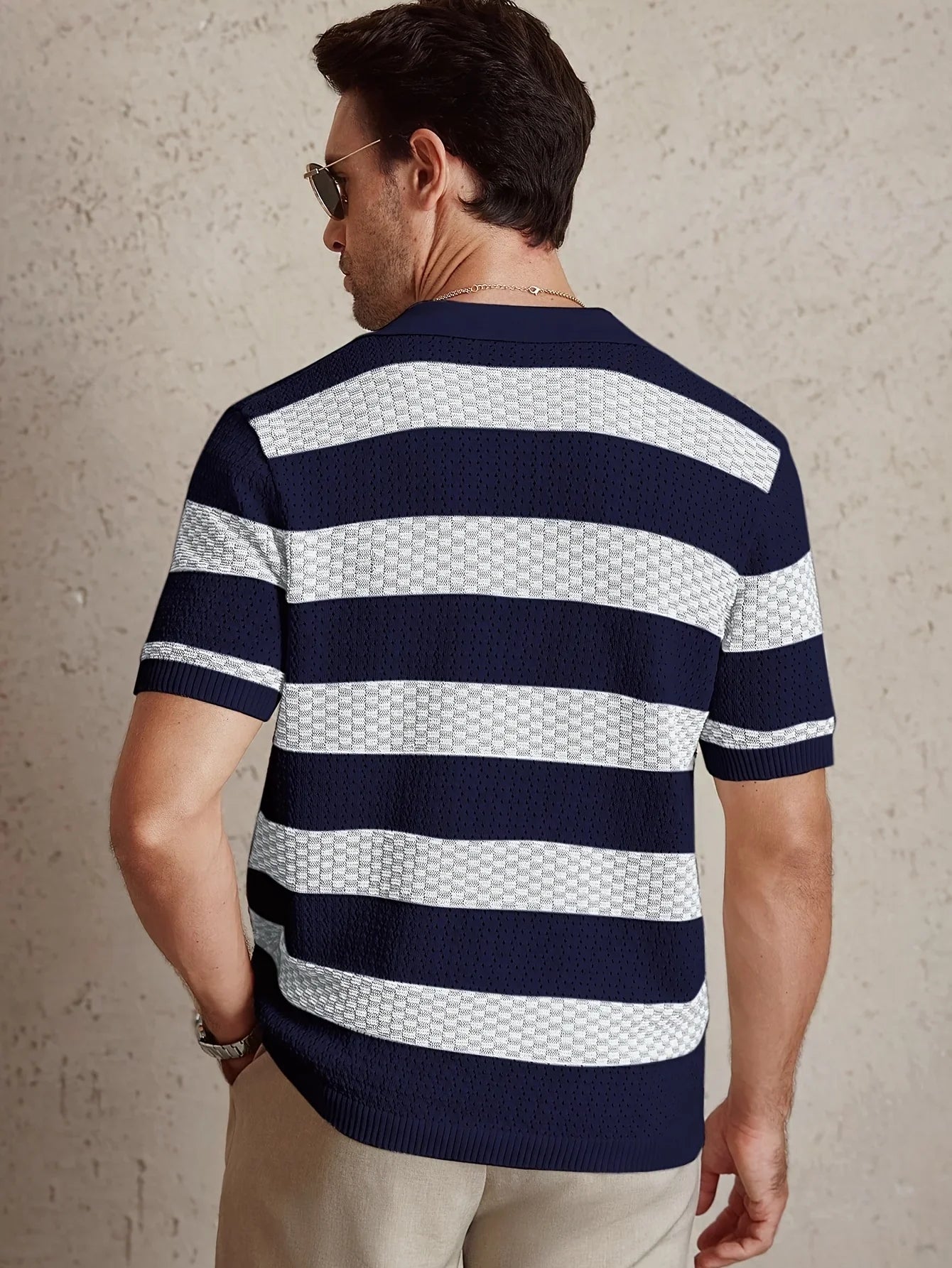 Daily Casual Mens Knitted Polo Shirts 2026 Summer Fashion Striped Contrast Color Knit Pullovers Men Stylish Turn-down Collar Top