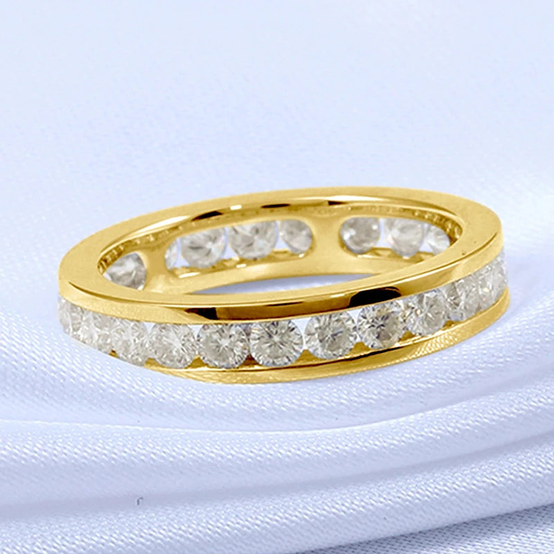 S925 Silver Groove Inlaid D VVS1 Round Moissanite Ring for Women Fashion Wedding Ring Eternity Band with Certificate