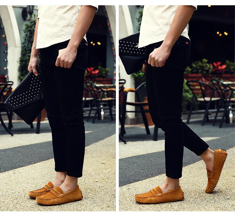 Men's Casual Fashion Genuine Leather Loafers Moccasins Slip-On Driving Shoes 38-50 Size Range Male Flats Comfort Footwear