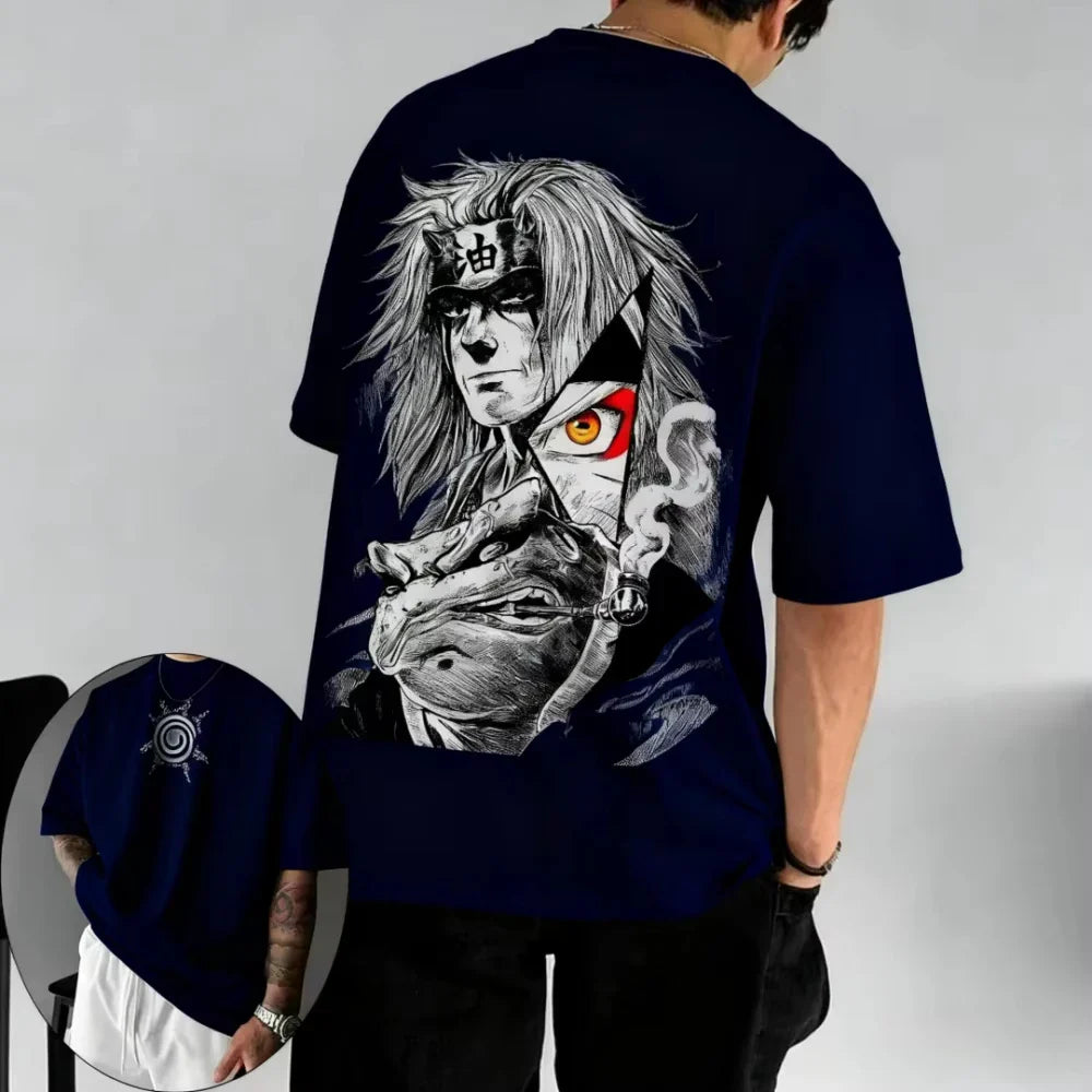 MINISO Men's T-shirt Jiraiya Summer and Autumn Anime Boys' Children's Wear Short-sleeved Retro Harajuku Style Men Women T-shirts