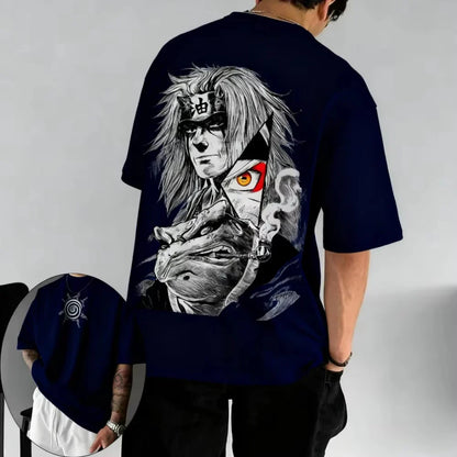 MINISO Men's T-shirt Jiraiya Summer and Autumn Anime Boys' Children's Wear Short-sleeved Retro Harajuku Style Men Women T-shirts