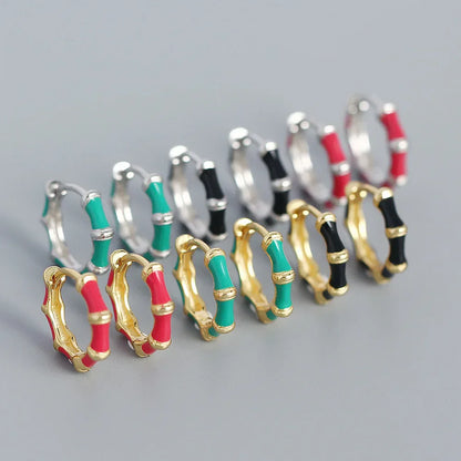 925 Sterling Silver Earring Colorful Dripping Oil Material Ear Ring Ear Buckle Rhombus Shape Trend Wild Girl Women Boy Ear Jewel
