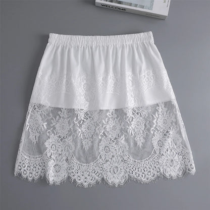 Women Lace Floral False Hem Layering Fake Top Lower Skirt Half Shirt Blouse Skirt Extenders Skirt Fake Hem