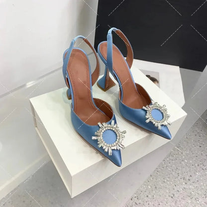 Women's Sandals 2026 New Sun Button Water Diamond Pointed High Heels Fashionable Banquet Wine Glass and Baotou Sandals