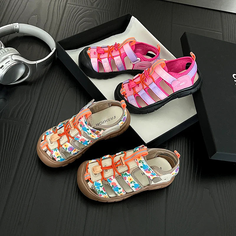 Summer Children Sandals Boys Girls Breathable Hollow Beach Shoes Baby Cute Print Sport Sandals