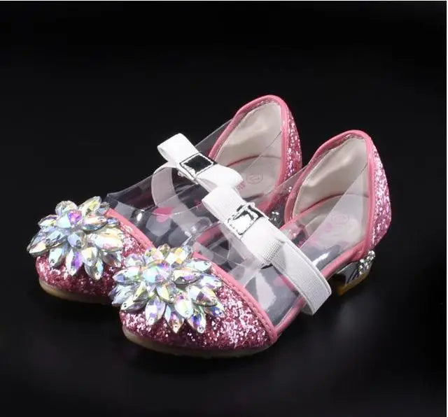 Fashion Cinderella Crystal Bright Diamond Shoes Girl Princess Single Shoes Girl Performance High Heels Shoes
