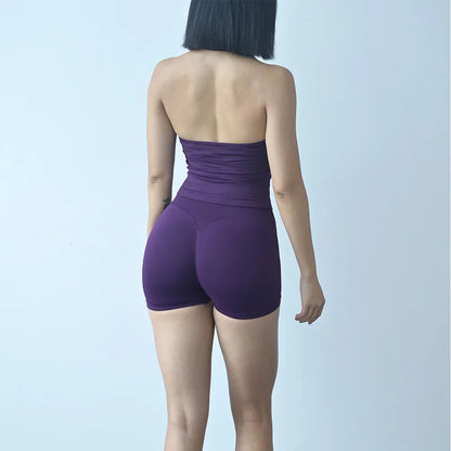 Sexy Halter Neck Beautiful Back High Waist Peach Sports Bras Shorts Suit Pilates Gathering Yoga Vest Training Fitness Bra Sets
