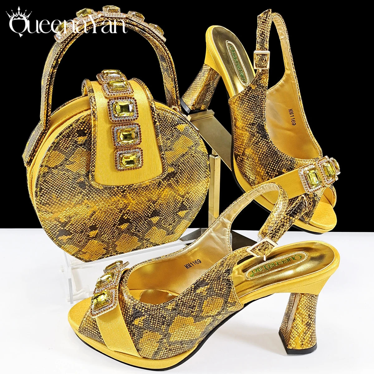 Elegant Green Peep-Toe Women Heel Pumps for Italian Matching Party Shoes and Bags Set for Parties with Diamond Accents