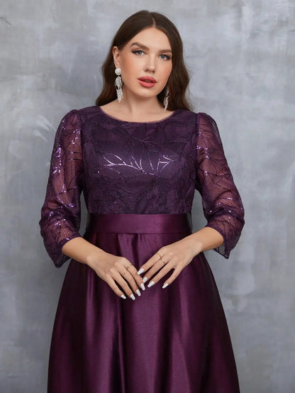 Neck long sleeve sequin patchwork satin long gown ball dress Party dress Bridesmaid dress