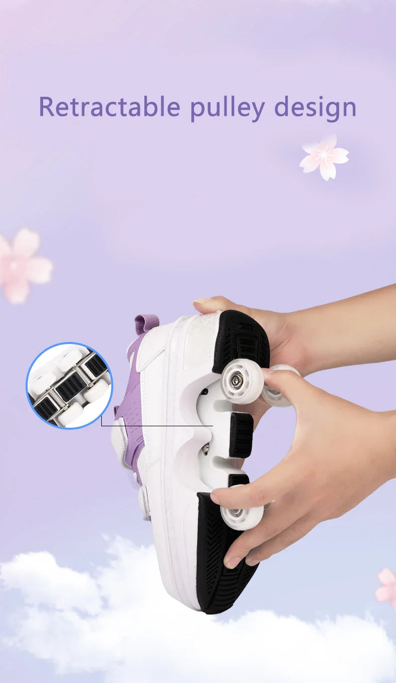 Children Wheels Shoes Roller Sneakers With 4 Wheels Skates Adult Runaway Parkour Deformation Shoes For Women Men Youth Kids Gift