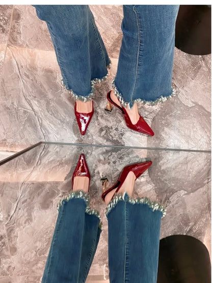 Women's Pumps Sexy Pointe High Heels Sandals Fashion Patent Leather High Heels Elegant Temperament High Heeled Sandals for Women