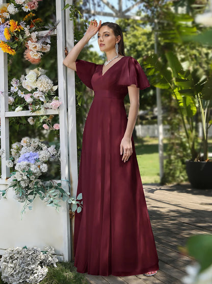 Empire Evening Dresses Cross V-Neck Tulle Short Sleeve Sashes Wedding Dress Sexy Backless Women's Formal Party Gowns