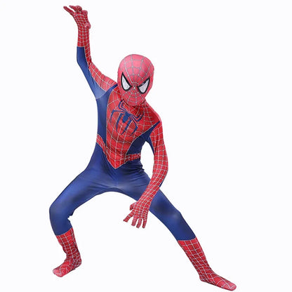 Kids Superhero Onesie Movie Character Role Play Mask Costume Halloween Spider Pattern Costume Kids Holiday Gift