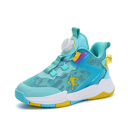 Rotary Buckle Kids Basketball Sneakers Boys Brand Sneakers Mesh Breathable Children's Basketball Shoes Outdoor Sports Shoes Girl