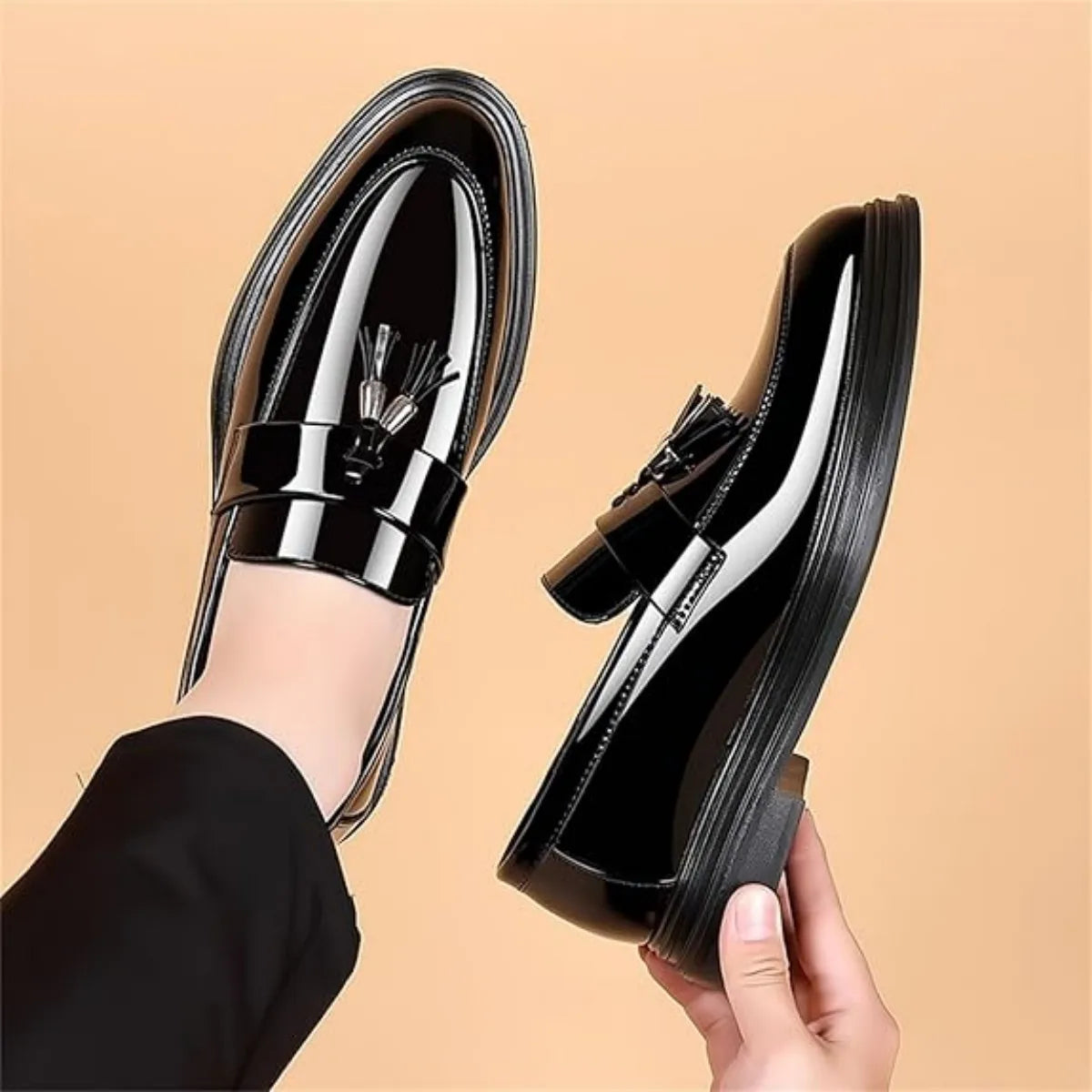 Men's High Gloss Patent Penny Loafers Fashion Formal Business Casual Oxford Slip On Dress Shoes Shoe for Men