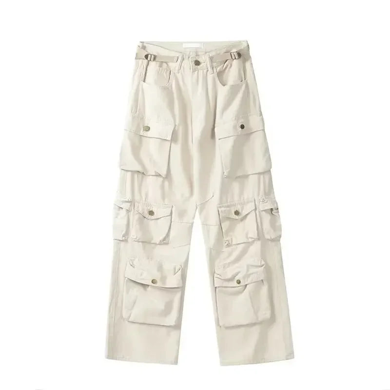 2025SS New Men's Casual Hip-hop Multi Pocket Functional American Retro Brand Fashionable Straight Leg Wide Leg Work Pants Y2K