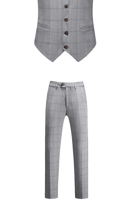 ( Jacket + Vest + Pants ) Fashion Boutique Plaid Mens Casual Business Suit Groom Wedding Dress Formal Slim Plaid Suit